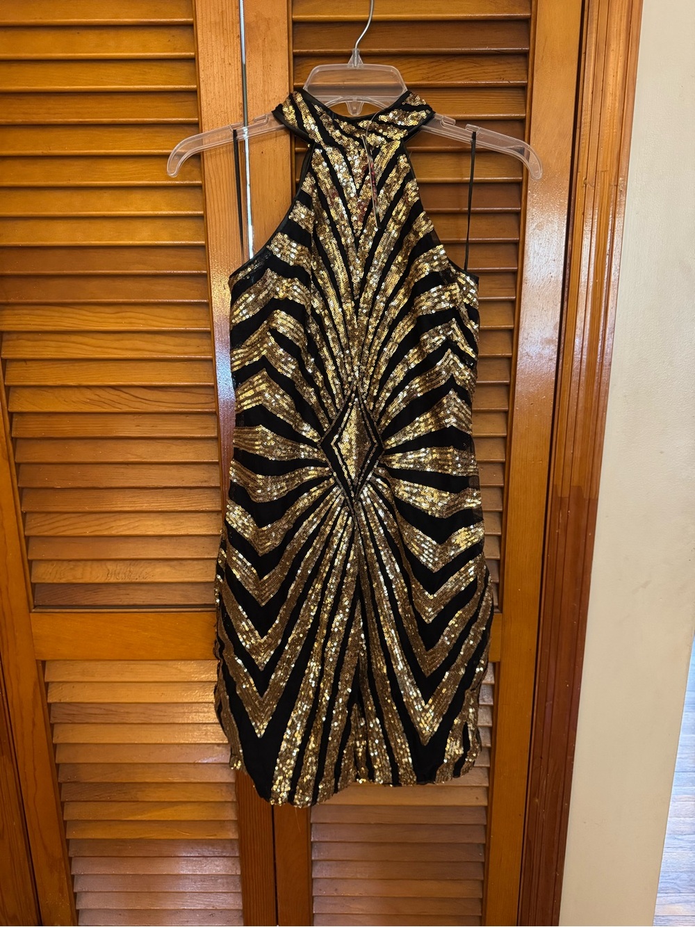 Gold Sequin Halter Mini Dress - Black & Gold Party Style